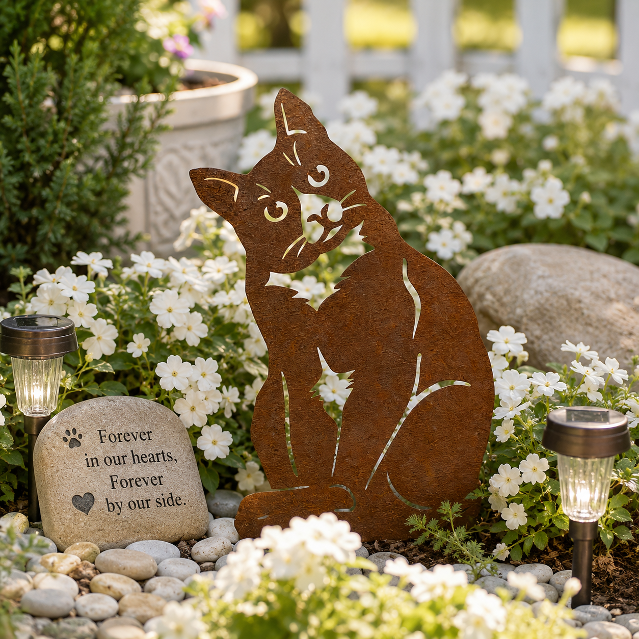 Rustic Metal Cat Garden Decor
