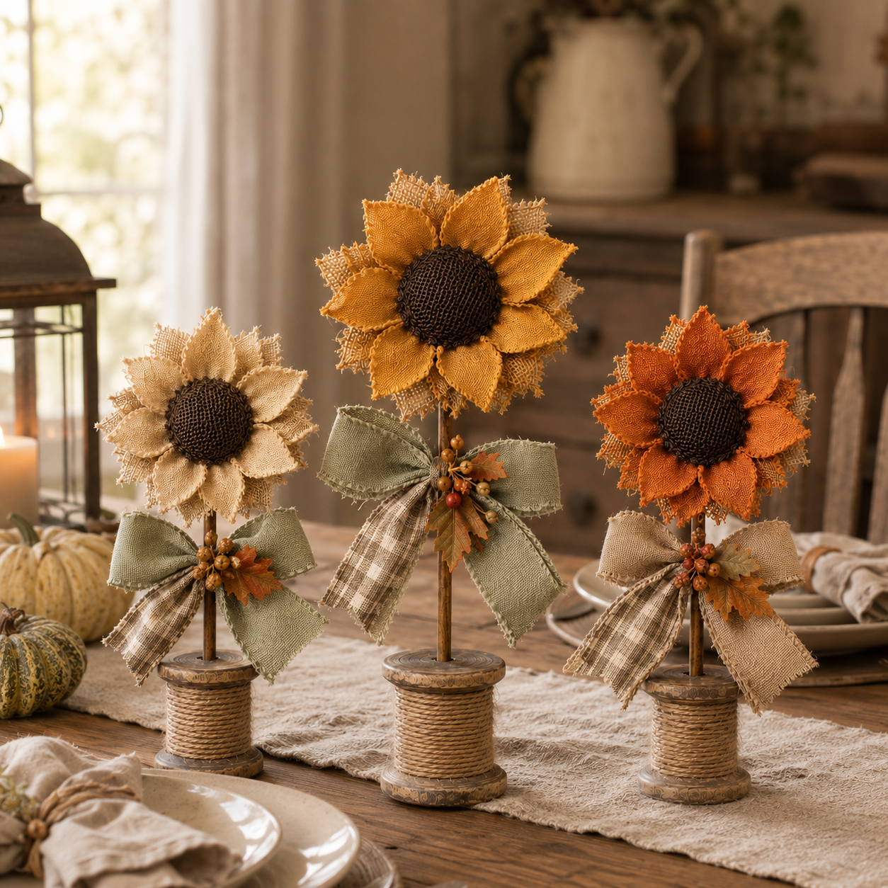 Rustic Harvest Sunflower Tabletop Decor – Set of 3