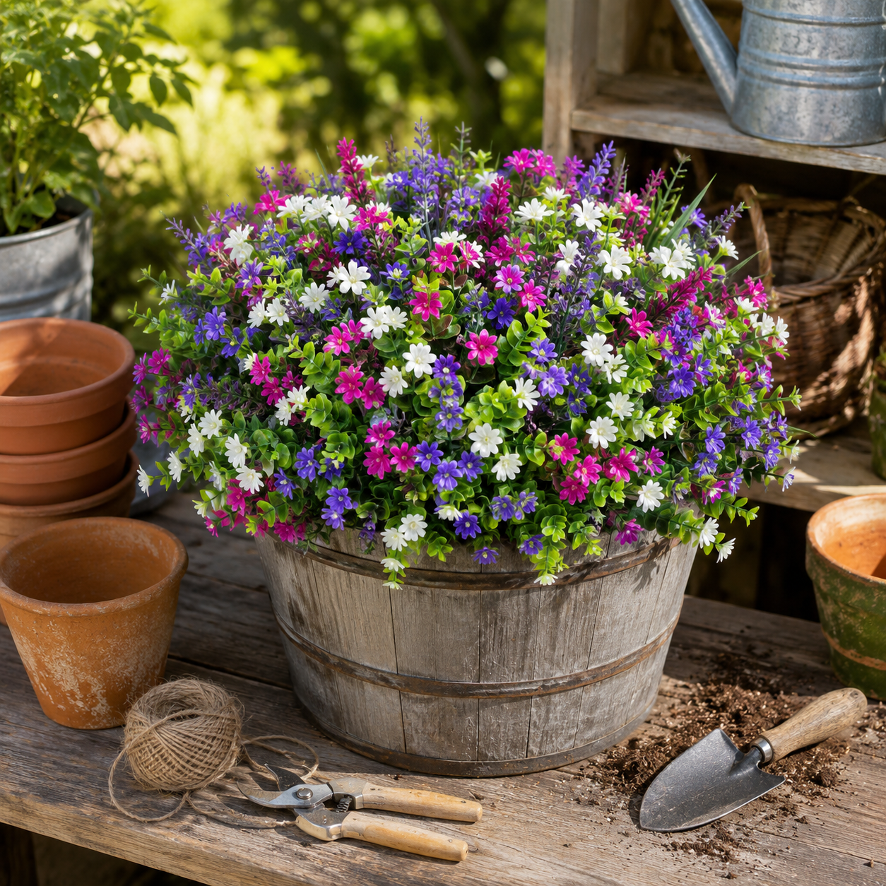 Mixed Artificial Flowers for Outdoor Planters – 5-Style Faux Flower Arrangement Set