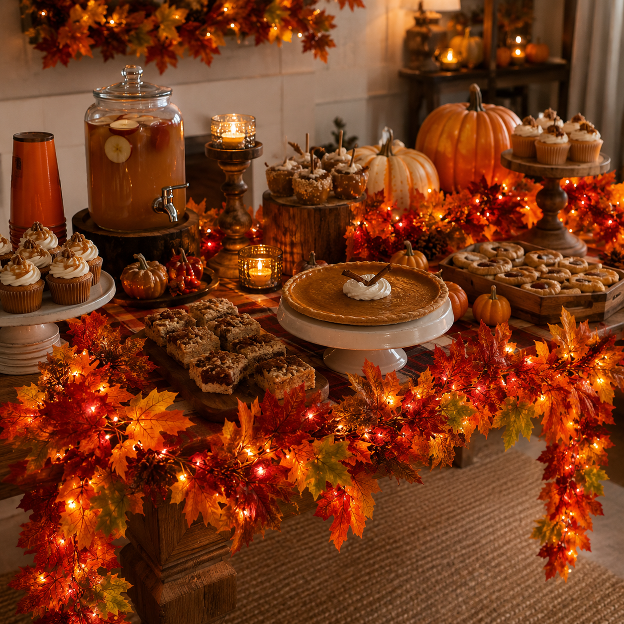 Lighted Fall Maple Leaf Garland with Remote Control