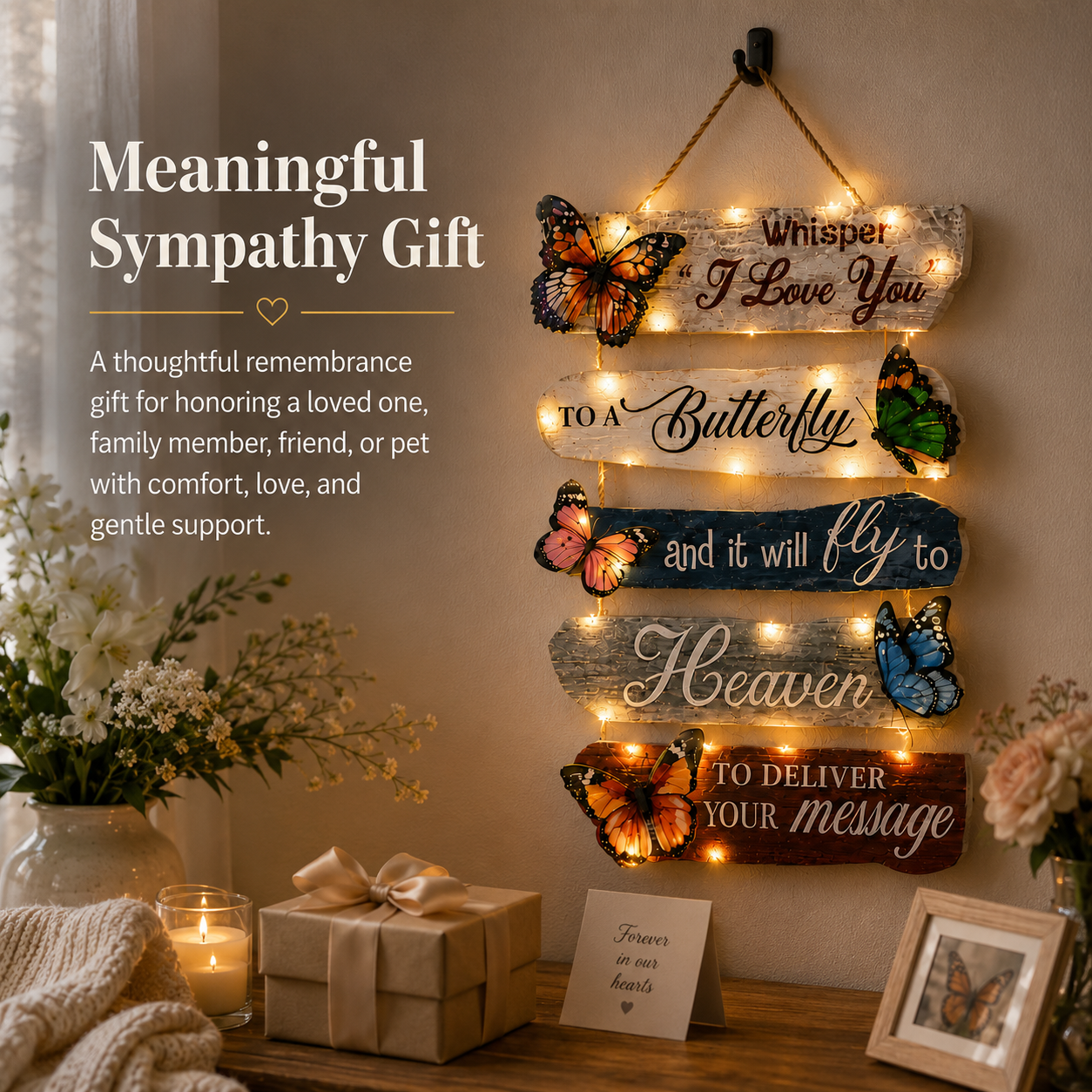 Lighted Butterfly Memorial Hanging Sign