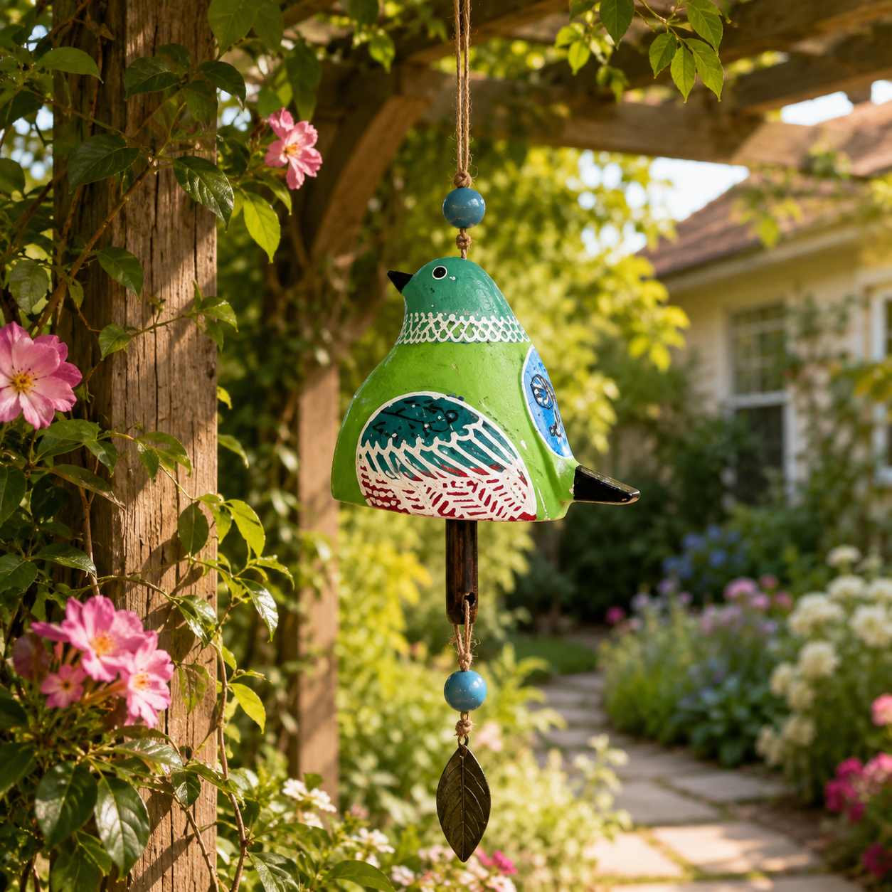 Hand-Painted Bird Wind Chime for Garden, Porch & Patio Decor