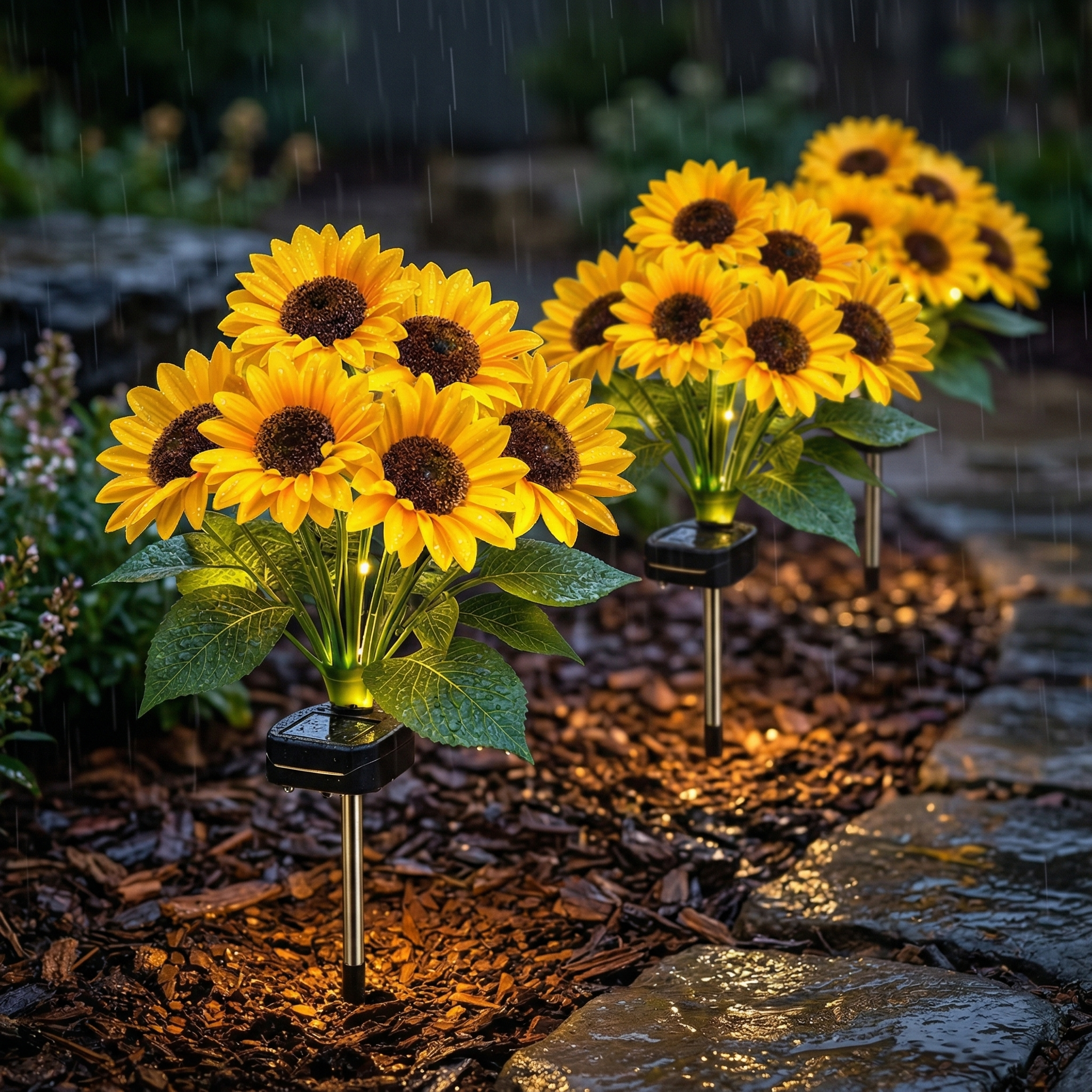Solar Sunflower Stake Lights – 6-Head Glowing Garden Pathway Decor