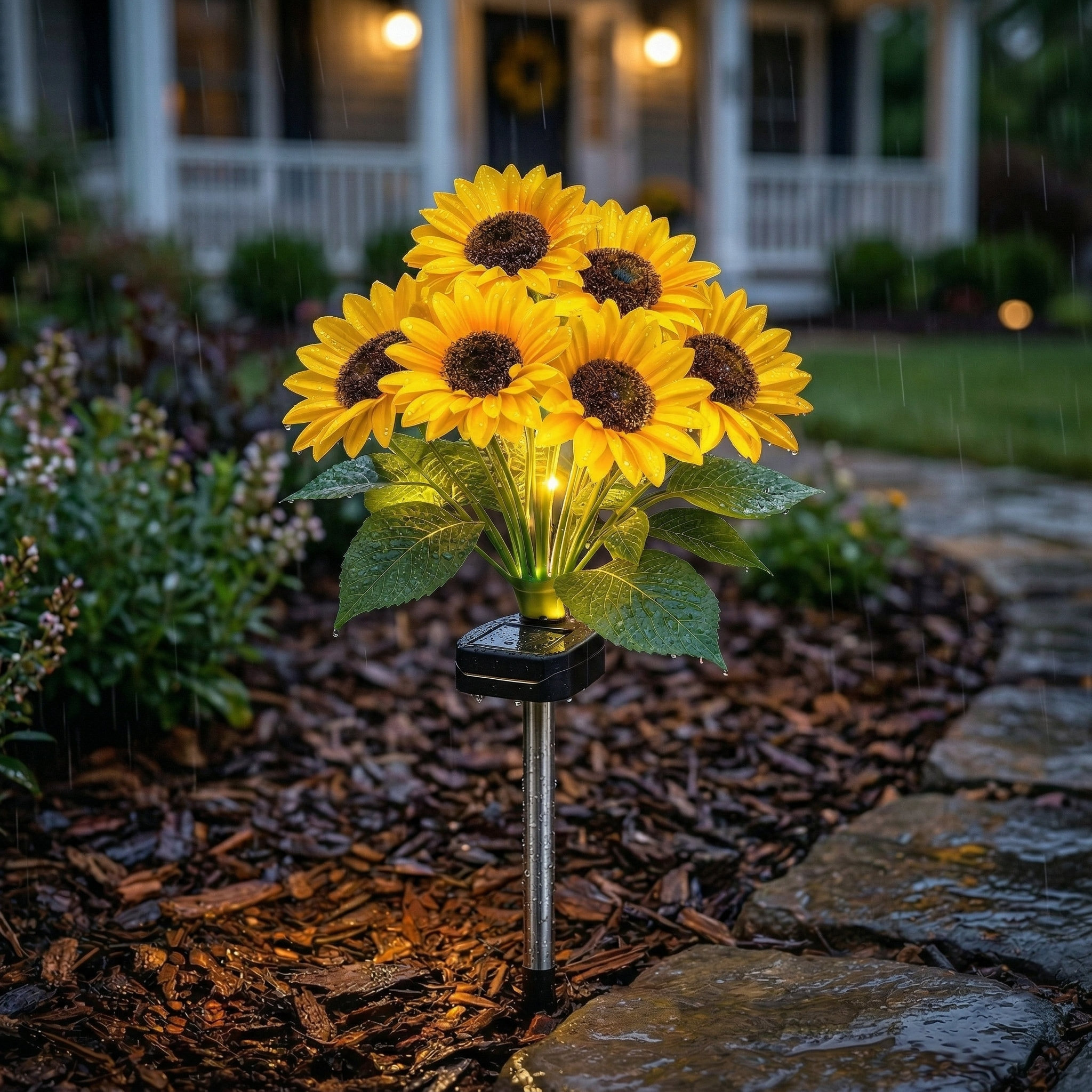 Solar Sunflower Stake Lights – 6-Head Glowing Garden Pathway Decor
