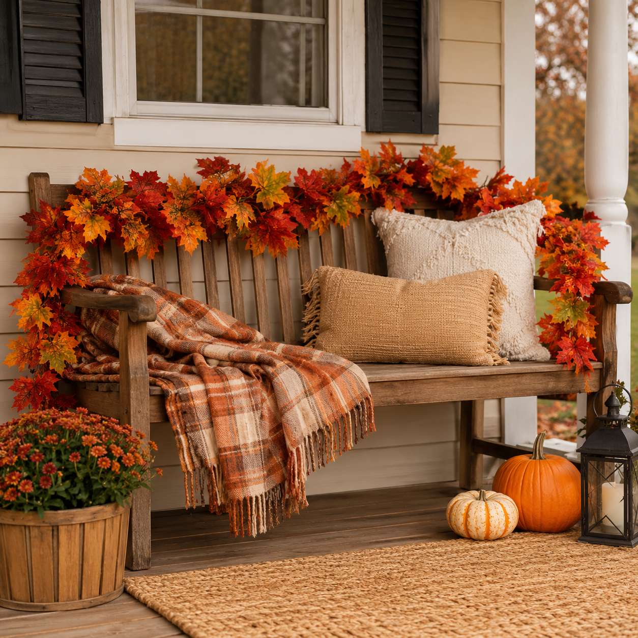Lighted Fall Maple Leaf Garland with Remote Control