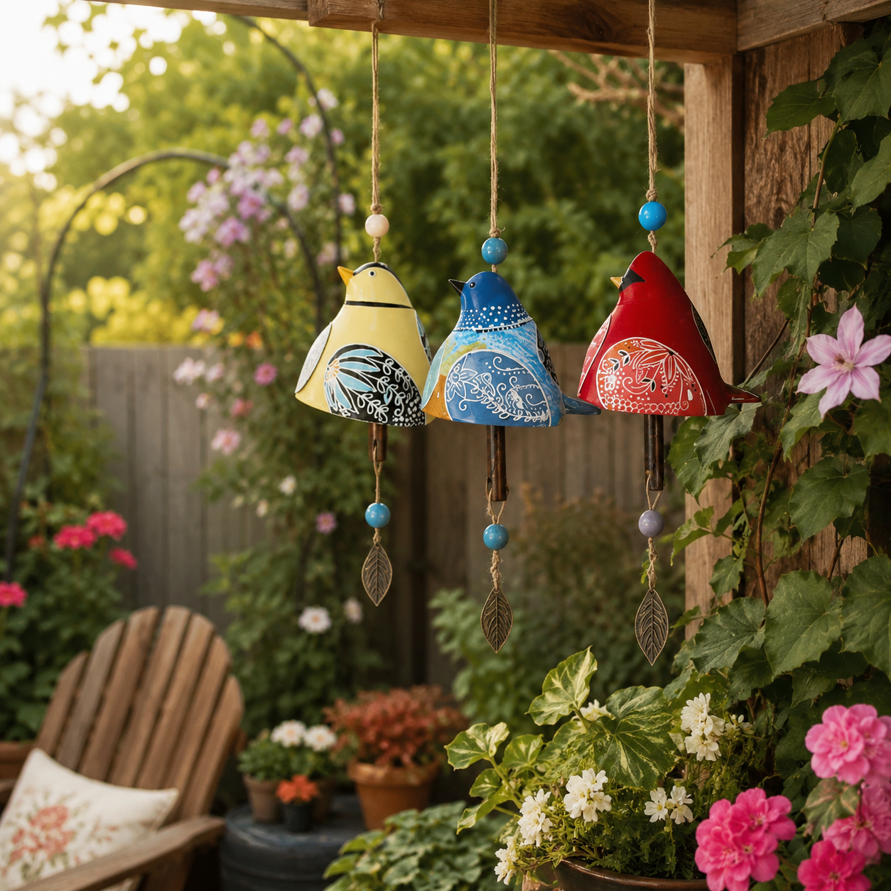 Hand-Painted Bird Wind Chime for Garden, Porch & Patio Decor