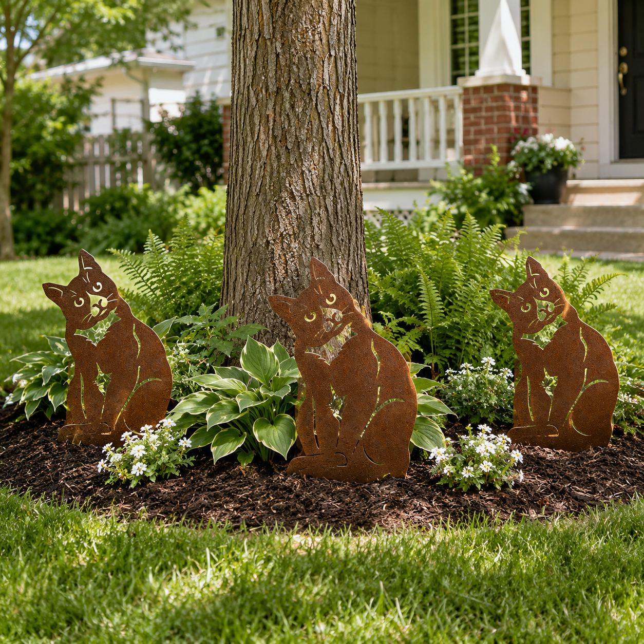 Rustic Metal Cat Garden Decor
