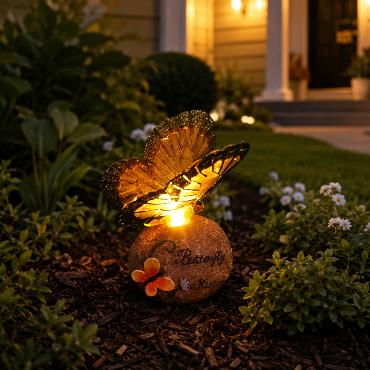 Butterfly Kisses Light-Up Garden Decor – Warm Glowing Butterfly Stone Accent