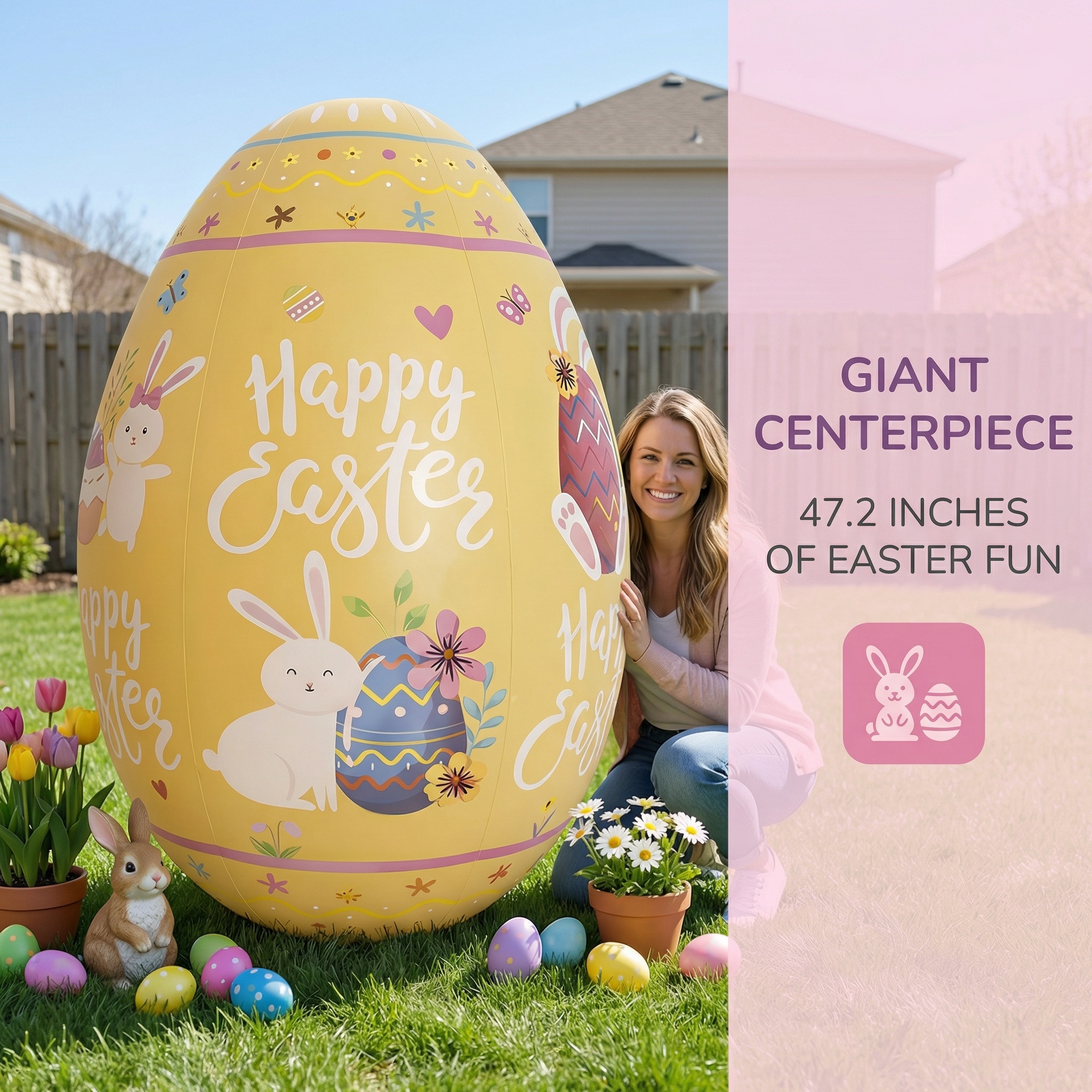 47.2" Giant Happy Easter Inflatable Egg Yard Decoration