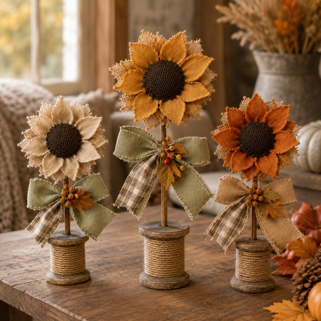 Rustic Harvest Sunflower Tabletop Decor – Set of 3