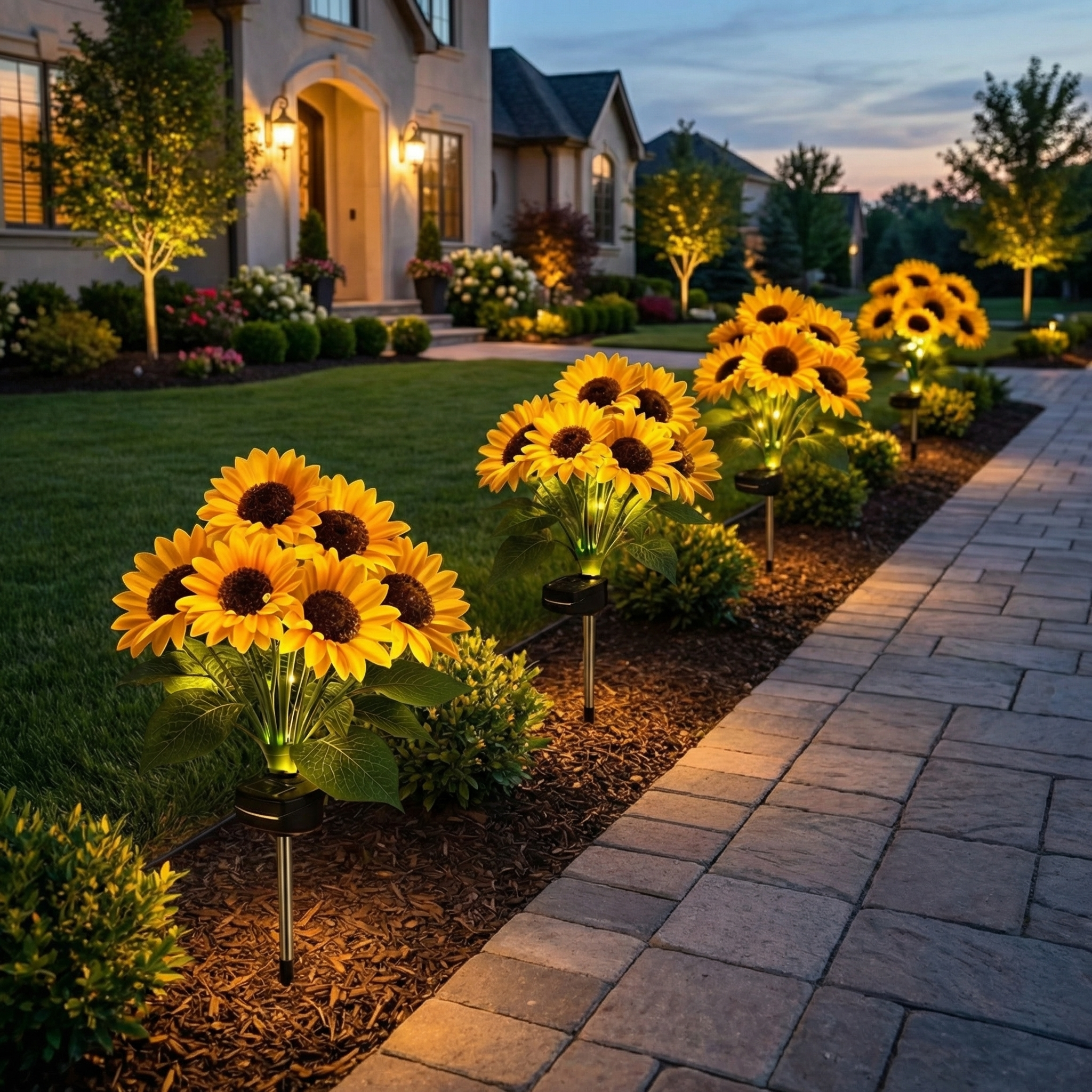 Solar Sunflower Stake Lights – 6-Head Glowing Garden Pathway Decor