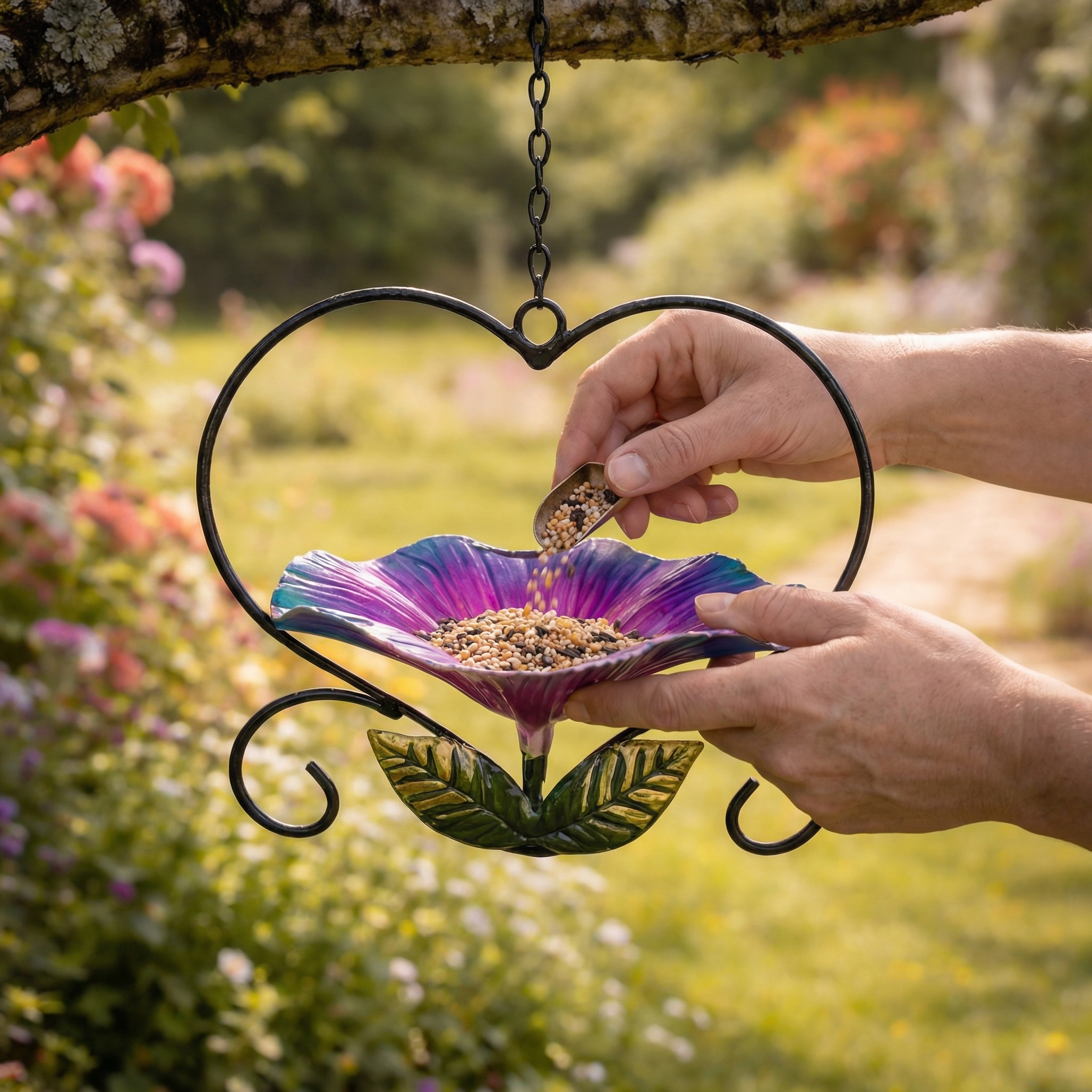 Heart-Shaped Hanging Bird Feeder – Decorative Outdoor Garden Feeder for Small Birds