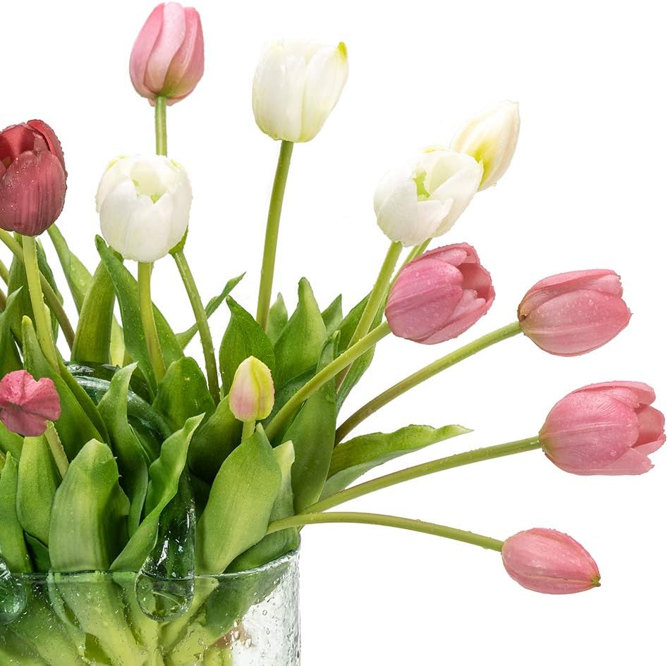 Real Touch Latex Tulip Bouquet (15pcs) – 3 Bunches Faux Tulips for Spring Home & Wedding Decor