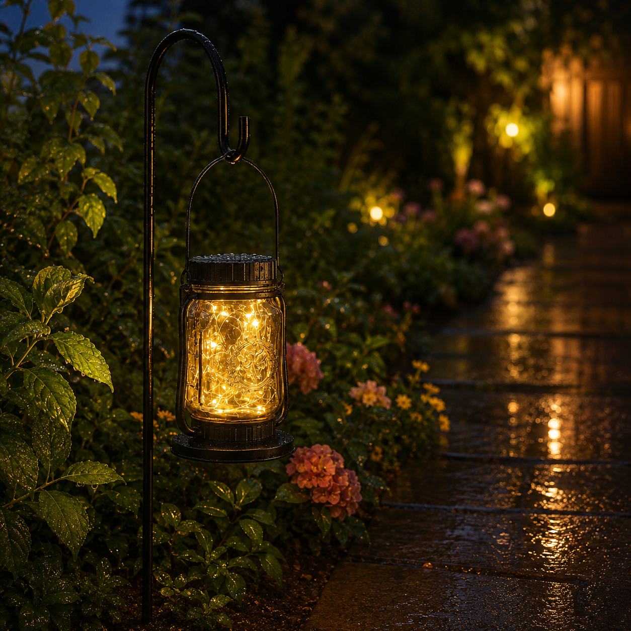 Solar Mason Jar Garden Lantern with Ground Stake – Warm White Outdoor Decorative Light