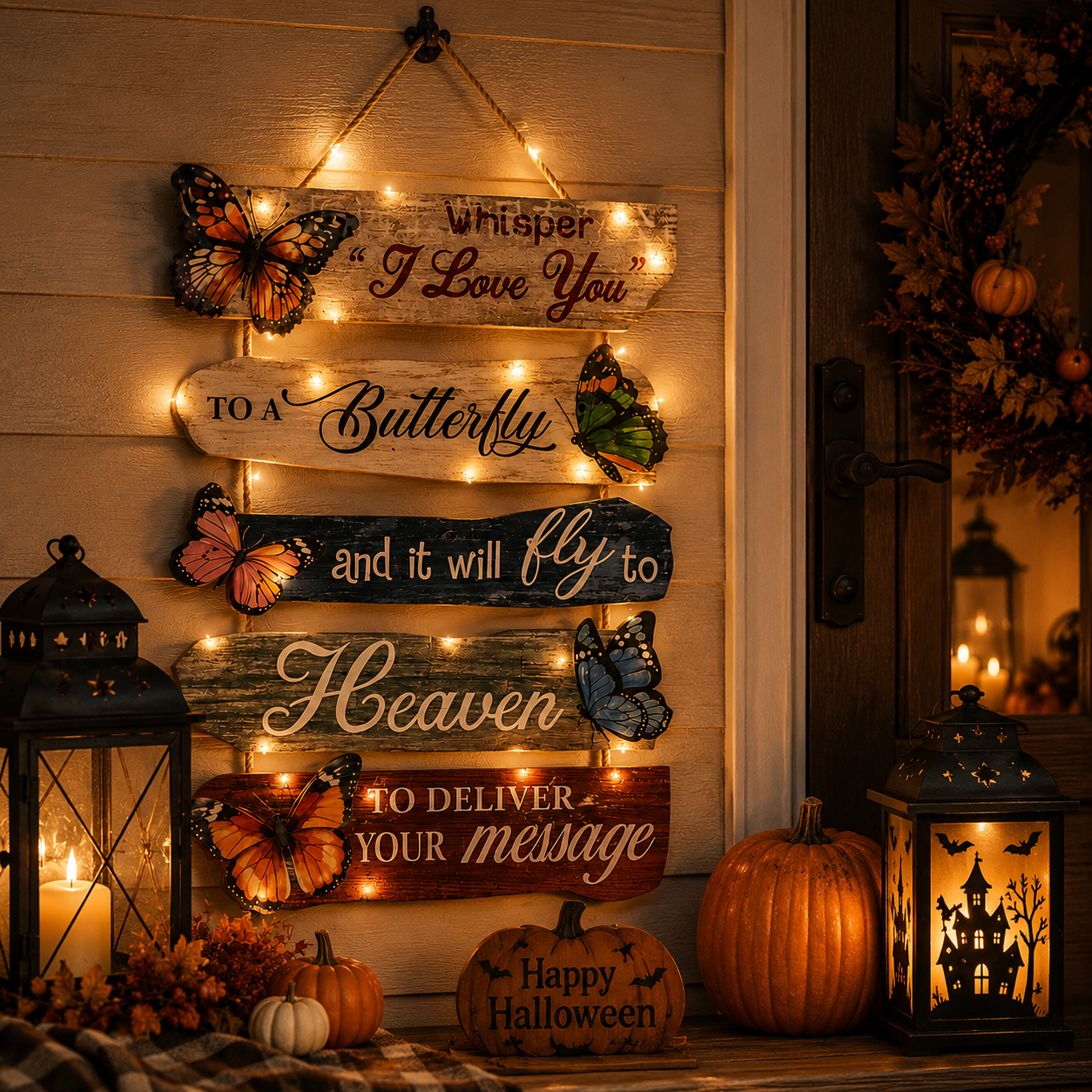 Lighted Butterfly Memorial Hanging Sign
