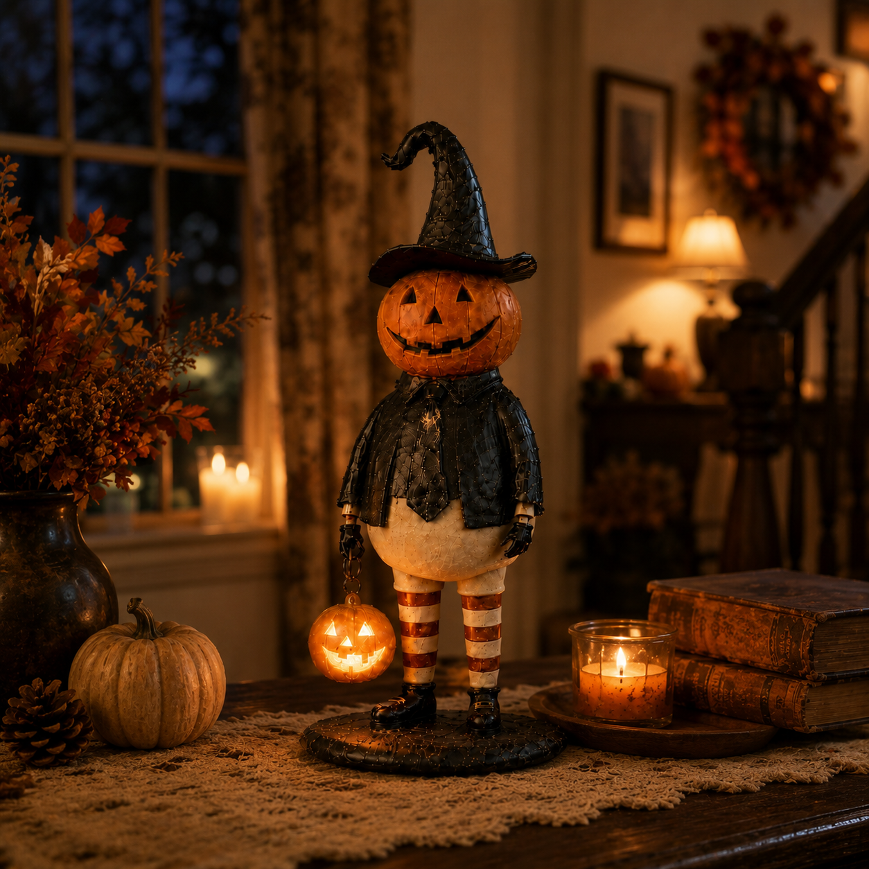 Vintage Lighted Pumpkin Witch Figurine