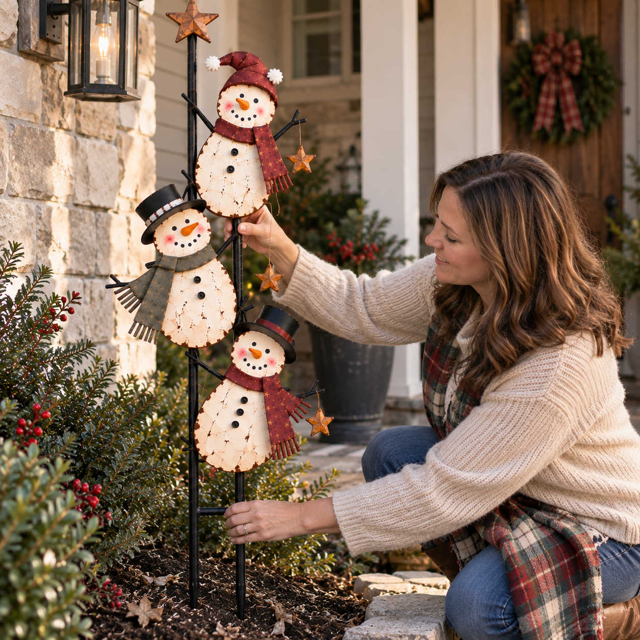 Vintage Climbing Snowman Garden Stake