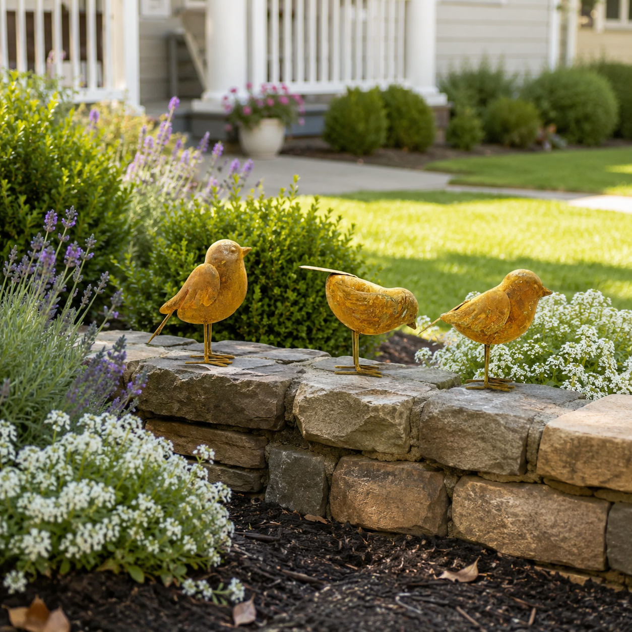 Rustic Metal Bird Garden Decor Set