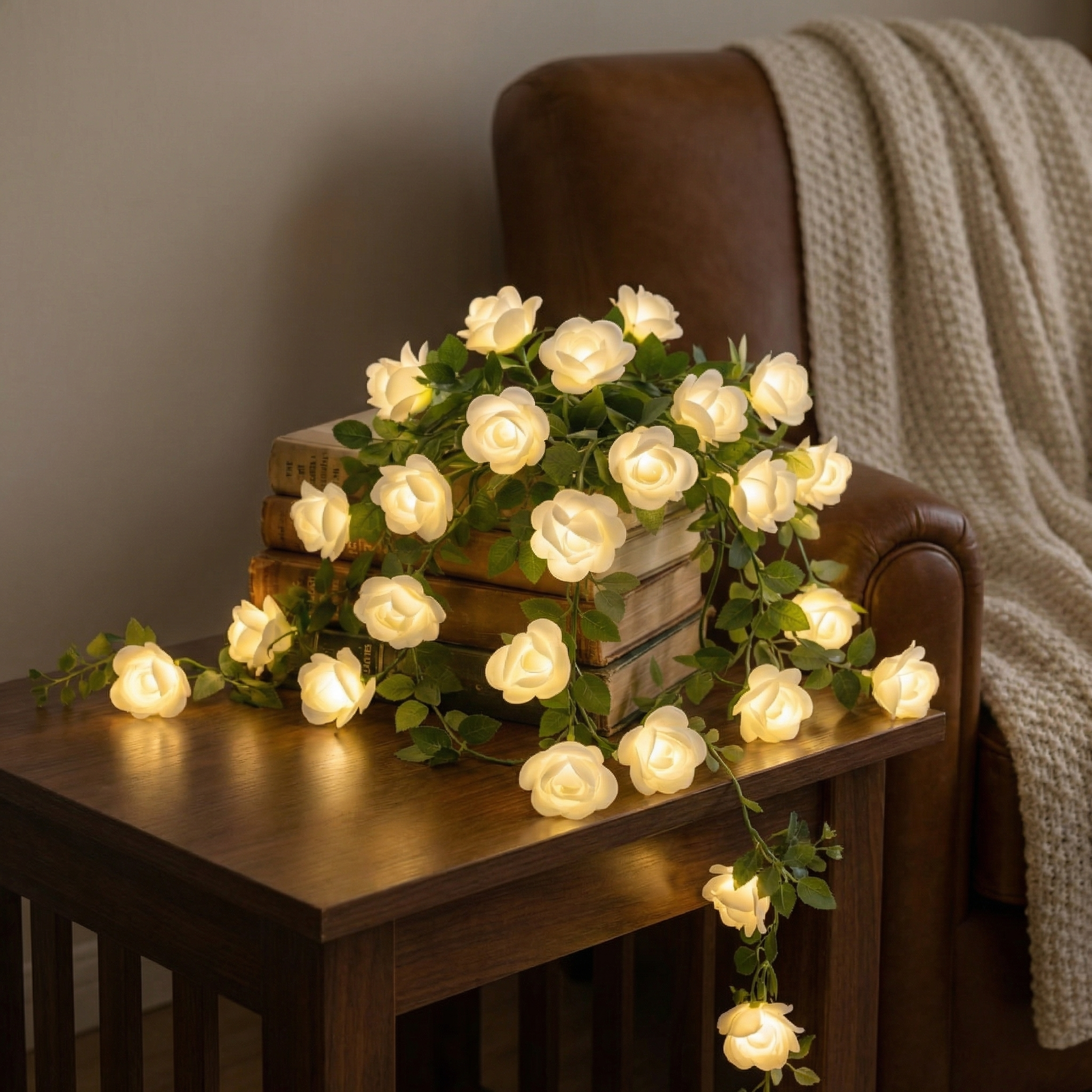 6M White Rose Vine String Lights with Remote – Cozy Home Decor & Mother’s Day Gift