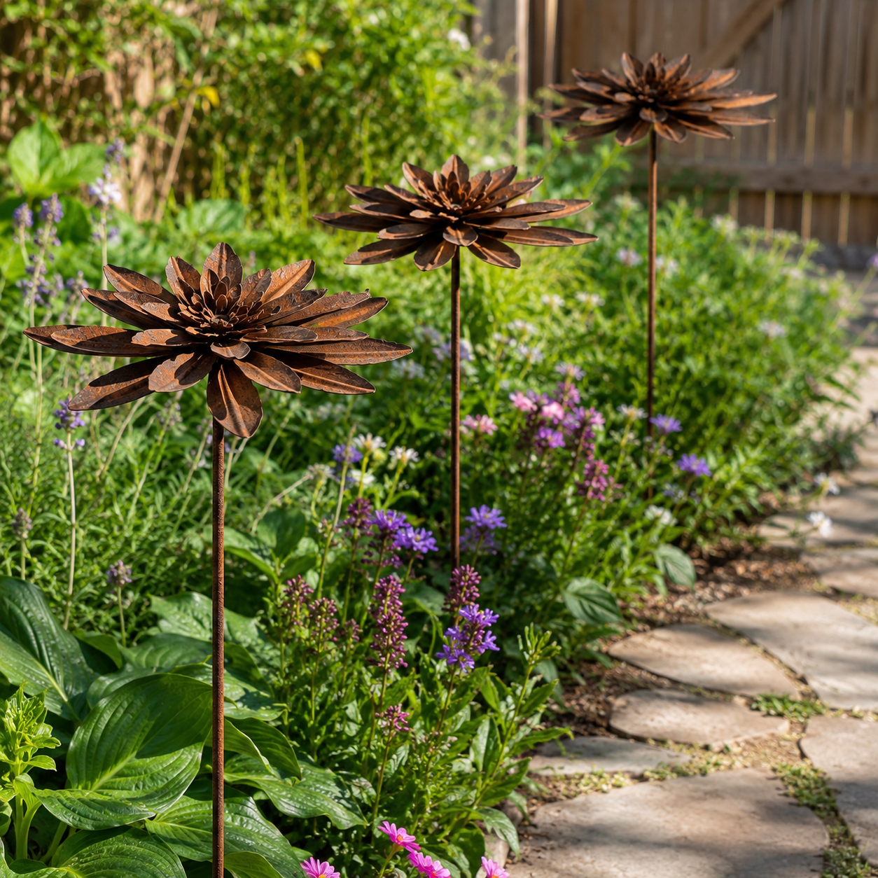 Rustic Metal Lotus Garden Stake – Weathered Outdoor Flower Yard Decor