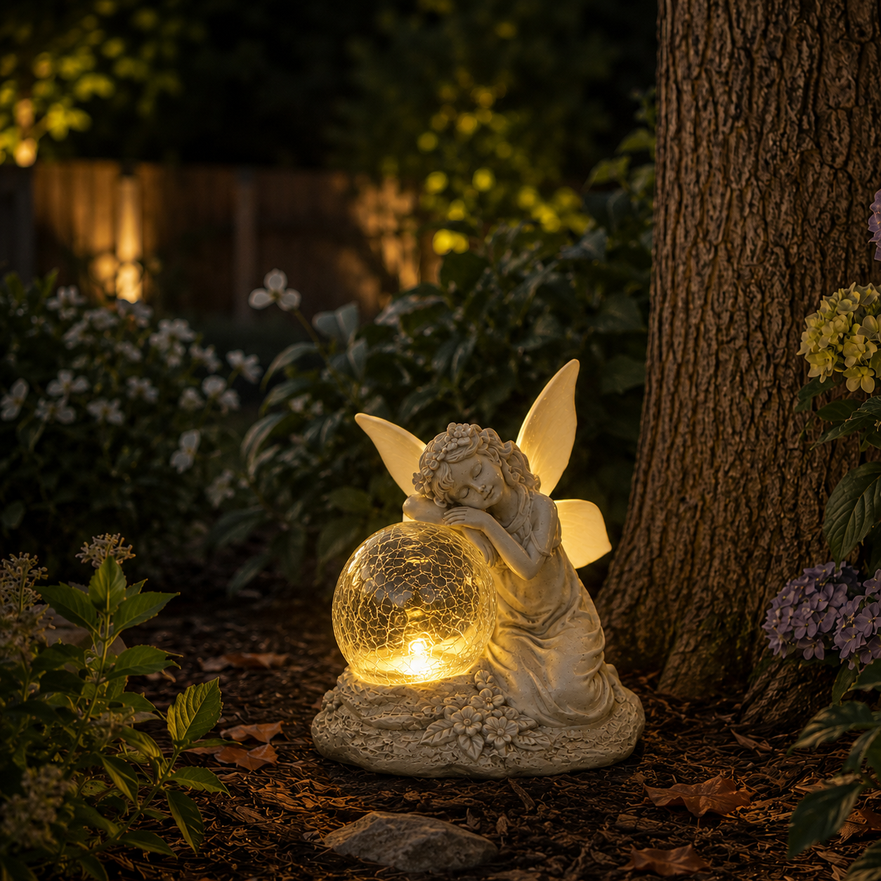 Solar-powered color-changing fairy statue