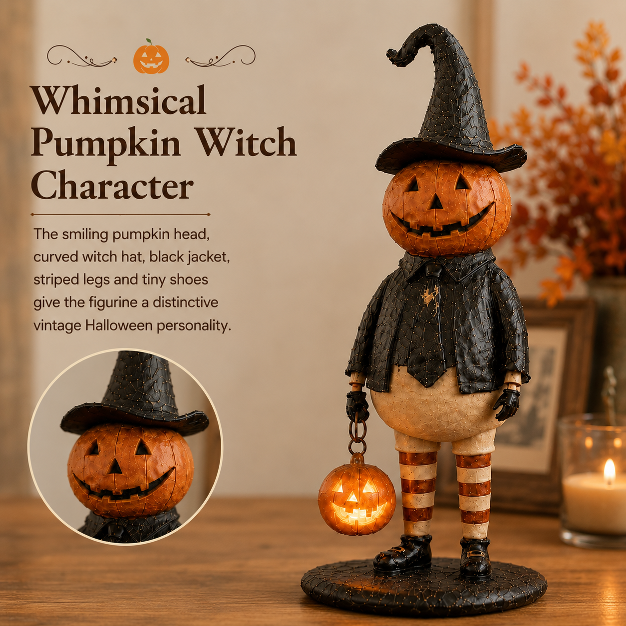 Vintage Lighted Pumpkin Witch Figurine