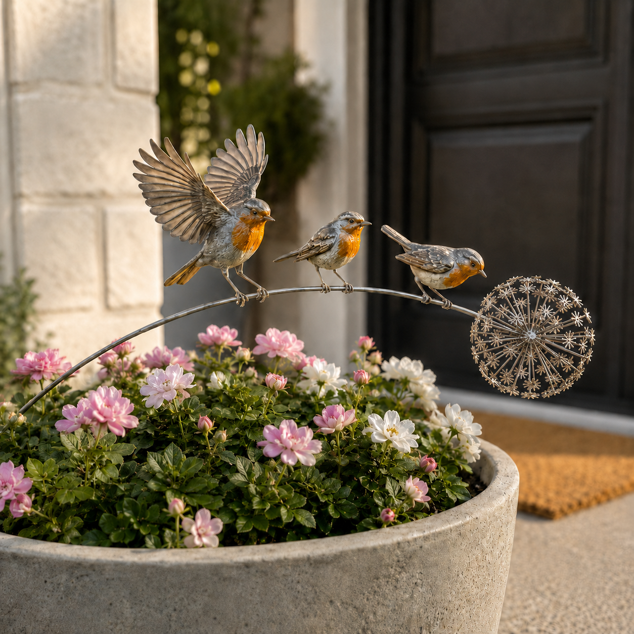 Metal Bird Garden Stake Decor with Dandelion Accent