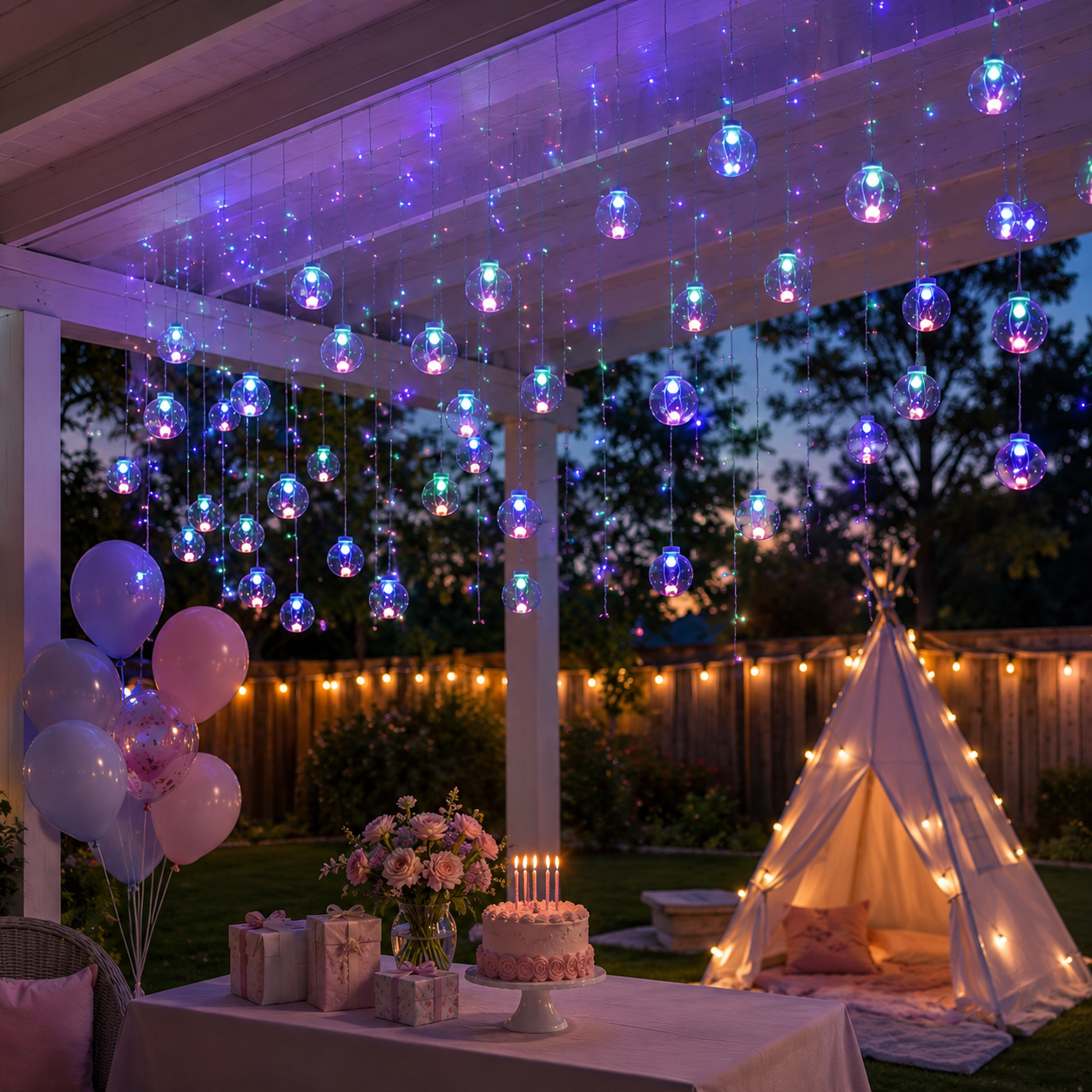 30-LED Transparent Globe Solar Hanging Curtain Lights