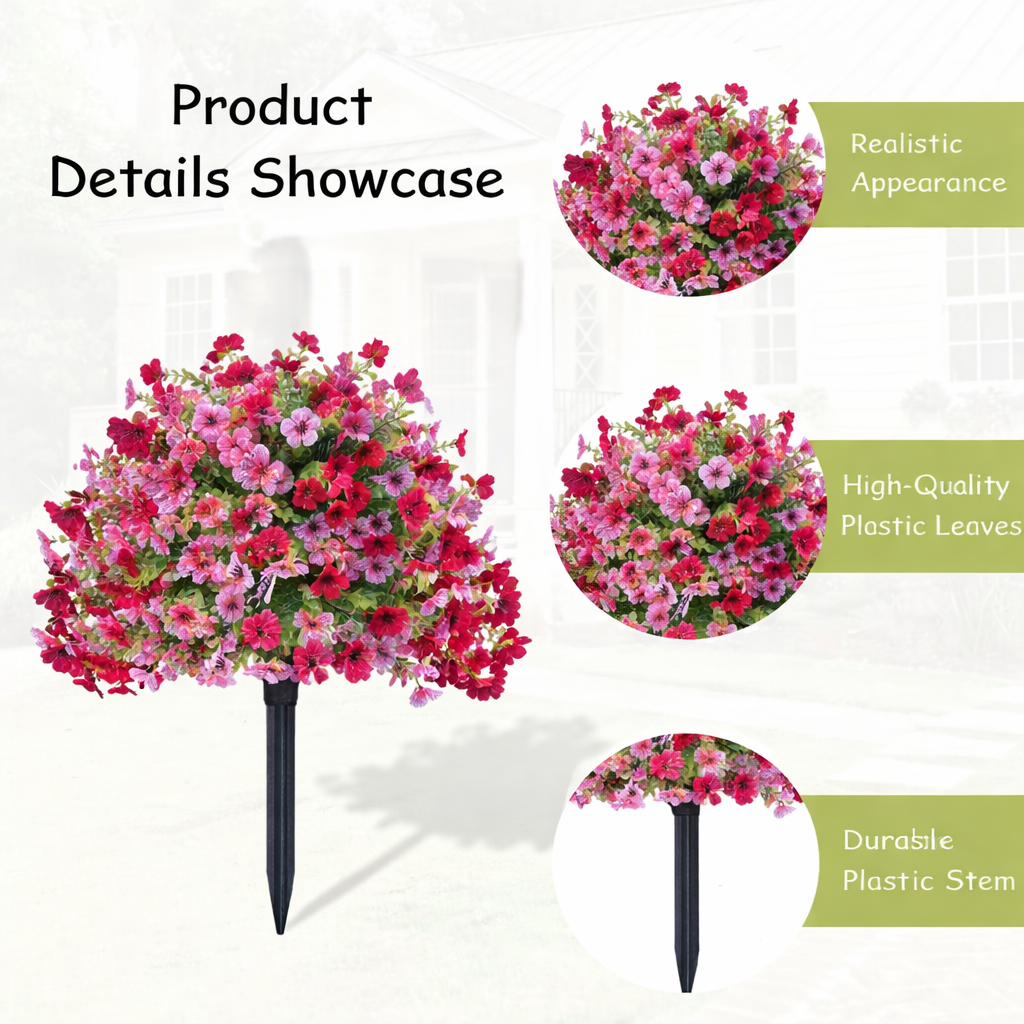 2Packs Outdoor Artificial Flower Ball Garden Stakes – Waterproof,Windproof,UV Resistant Outdoor Faux Floral Decor