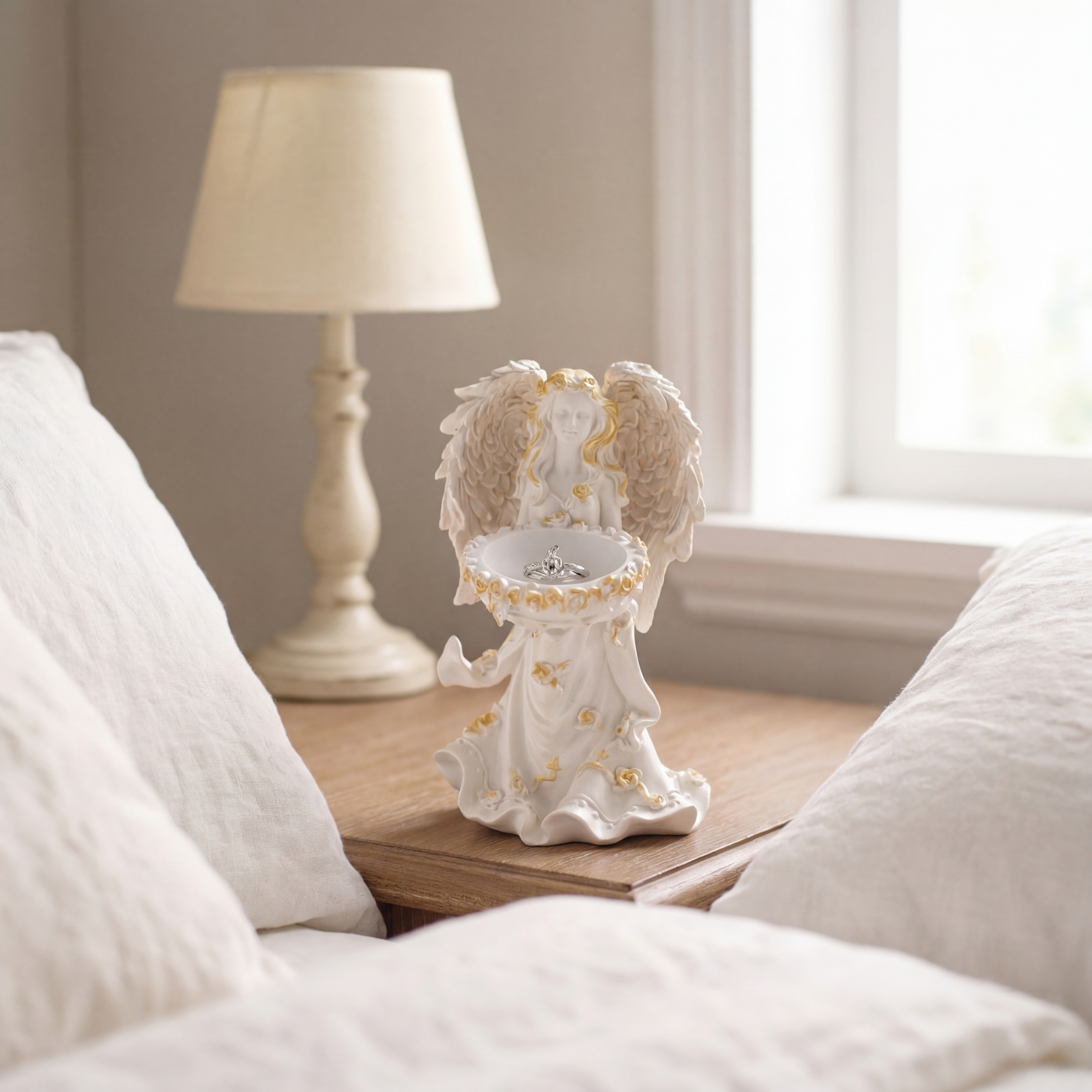 Celestial Angel Decor Set – Angel Tray Statue & Angel Horse Figurine Gift Set