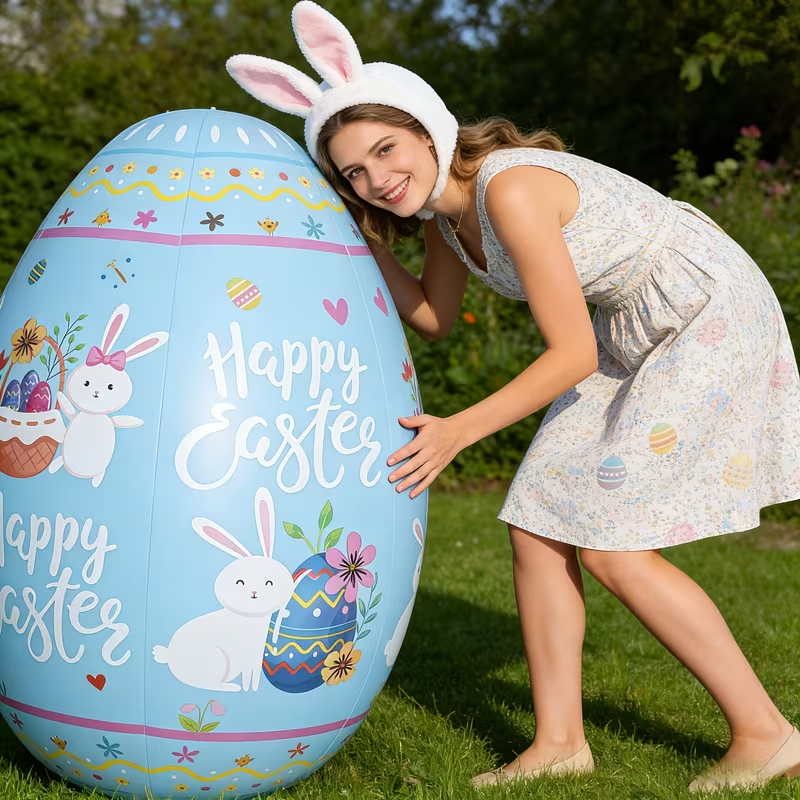 47.2" Giant Happy Easter Inflatable Egg Yard Decoration