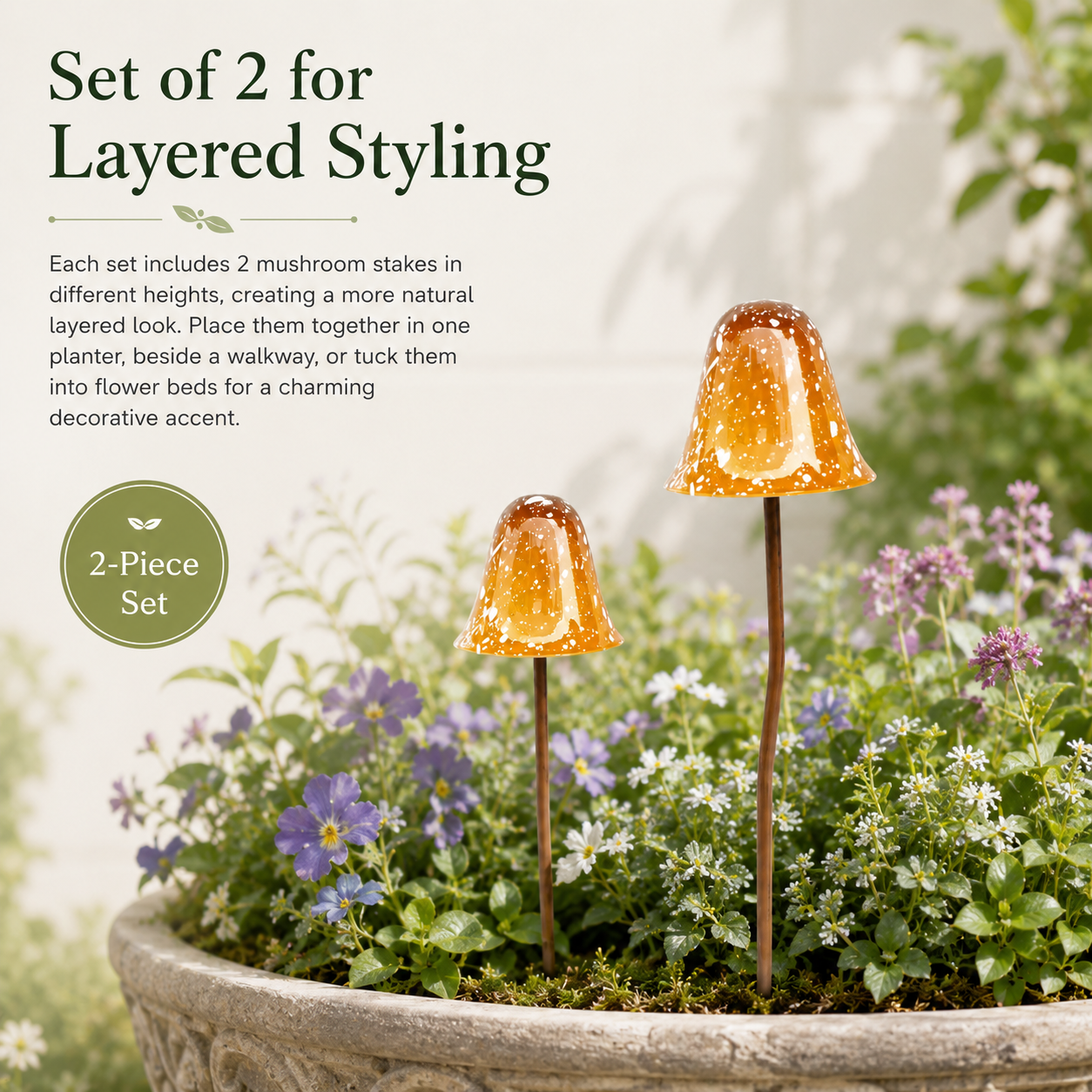 2-Piece Speckled Mushroom Garden Stakes