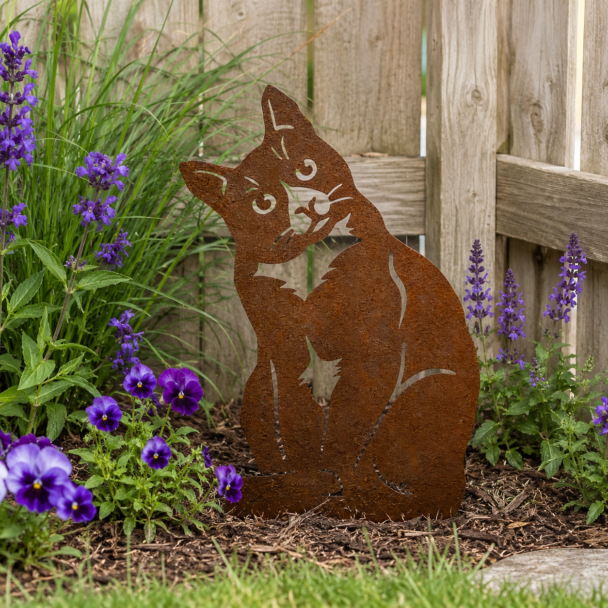 Rustic Metal Cat Garden Decor