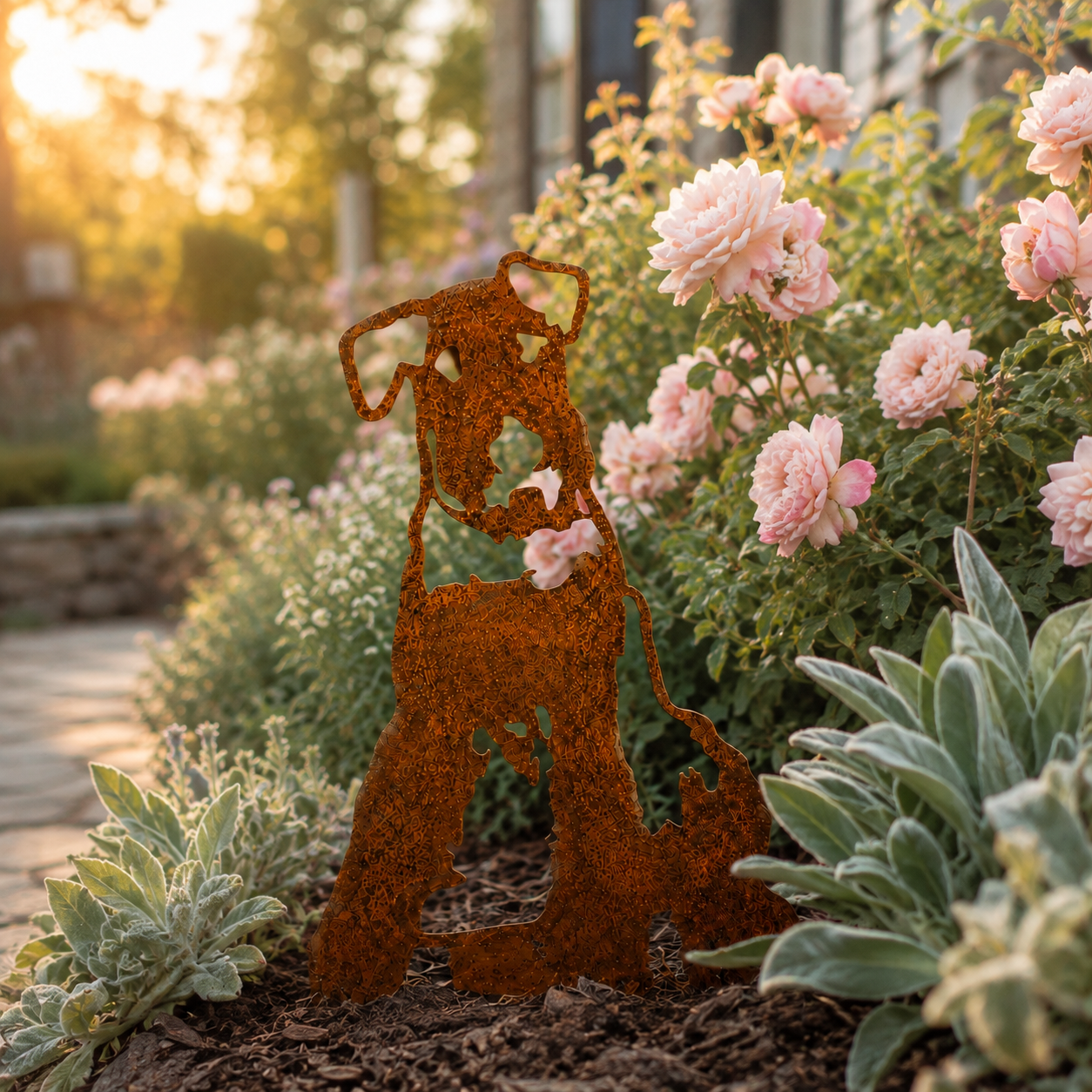 Rustic Metal Dog Garden Silhouette – Vintage Weathered Rust Outdoor Dog Yard Decor