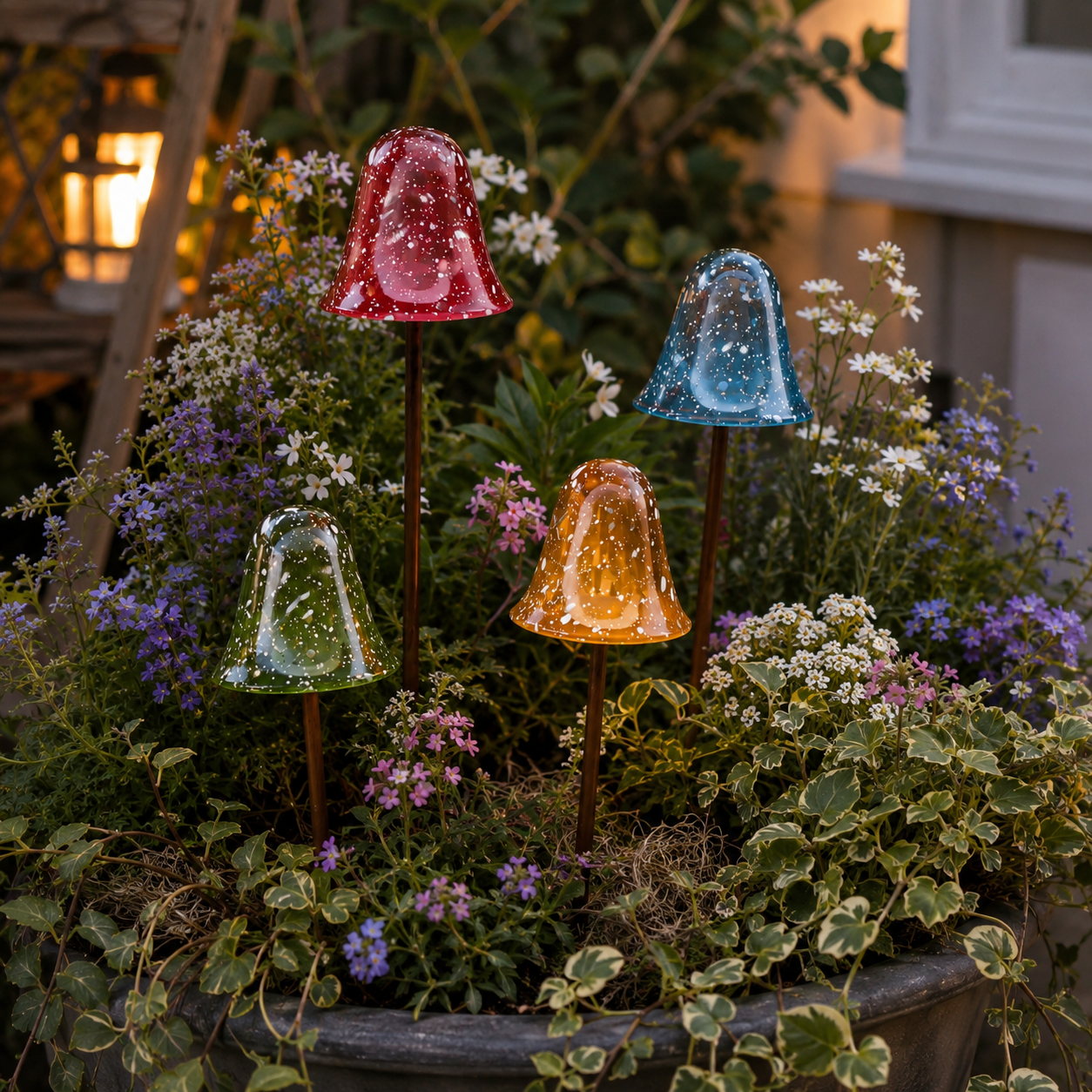 2-Piece Speckled Mushroom Garden Stakes
