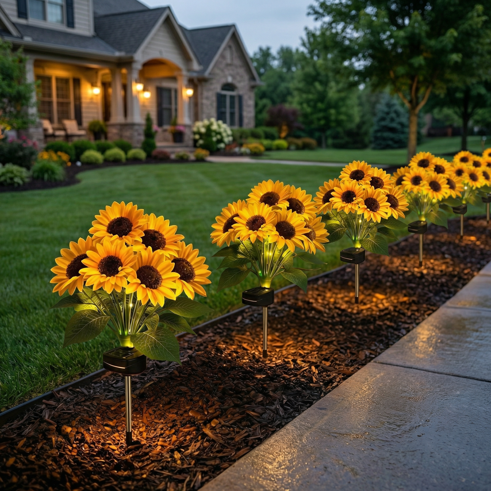 Solar Sunflower Stake Lights – 6-Head Glowing Garden Pathway Decor