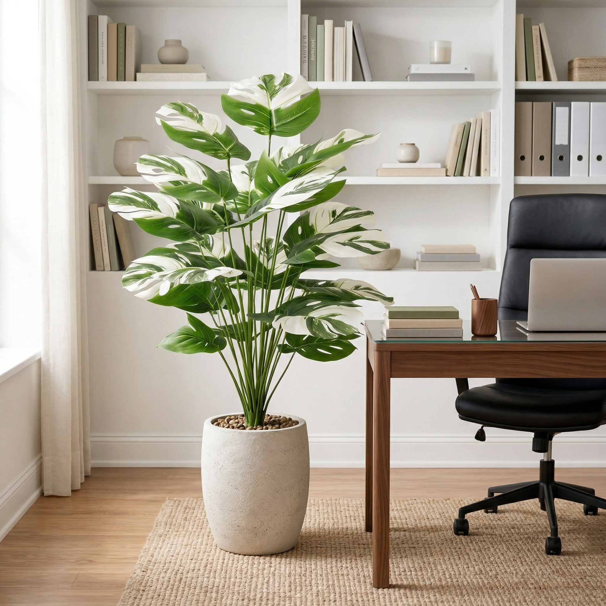 80cm Faux Variegated Monstera Plant in Pot – 24-Head Artificial Greenery for Living Room, Bedroom, Entryway & Office