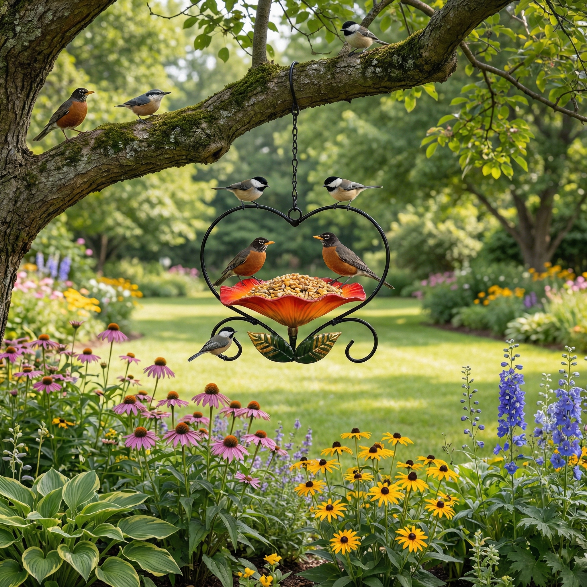 Heart-Shaped Hanging Bird Feeder – Decorative Outdoor Garden Feeder for Small Birds