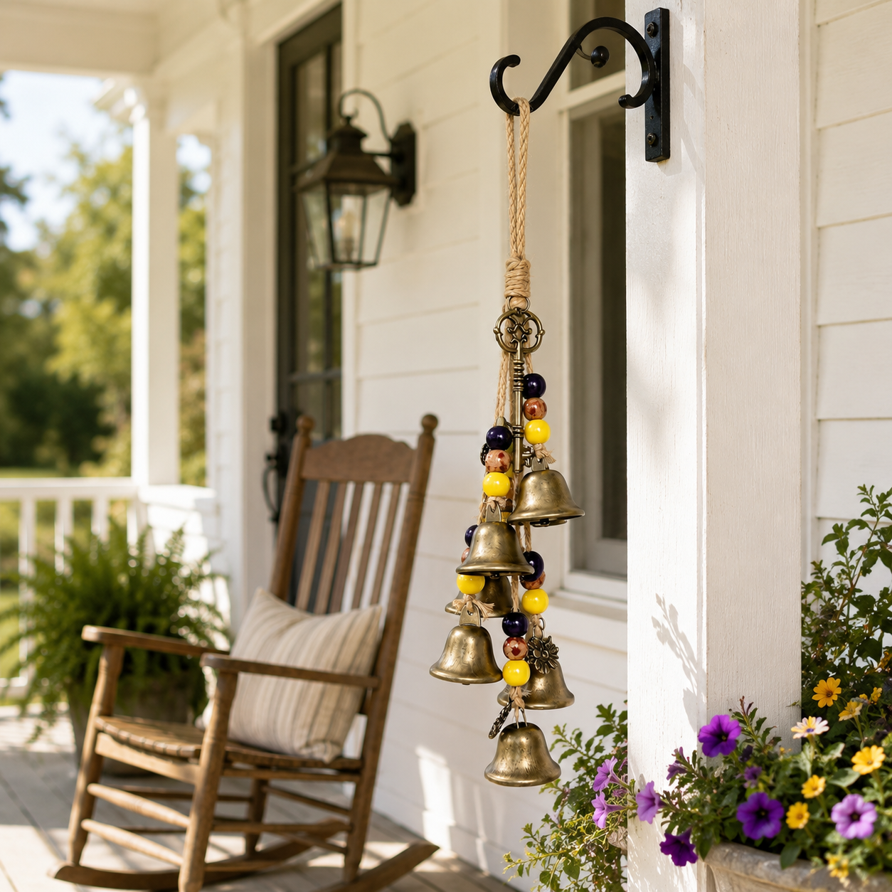 Rustic Bell Wind Chime with Vintage Key & Colorful Beads