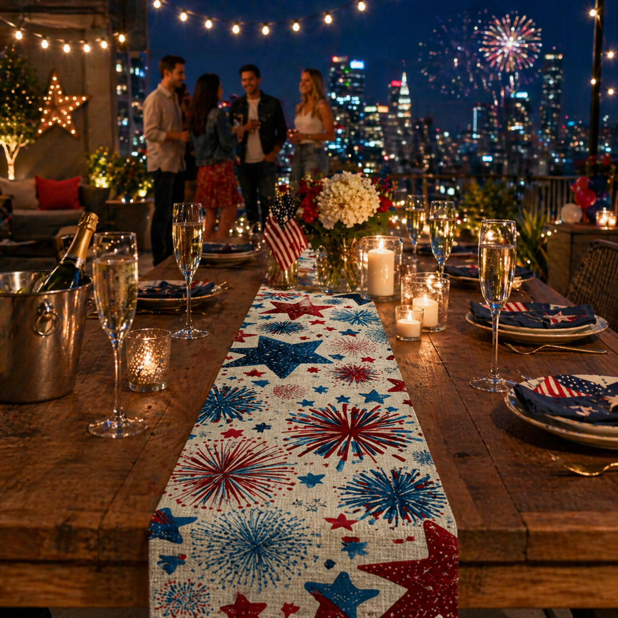 Patriotic Fireworks Table Runner – 4th of July Independence Day Table Decor