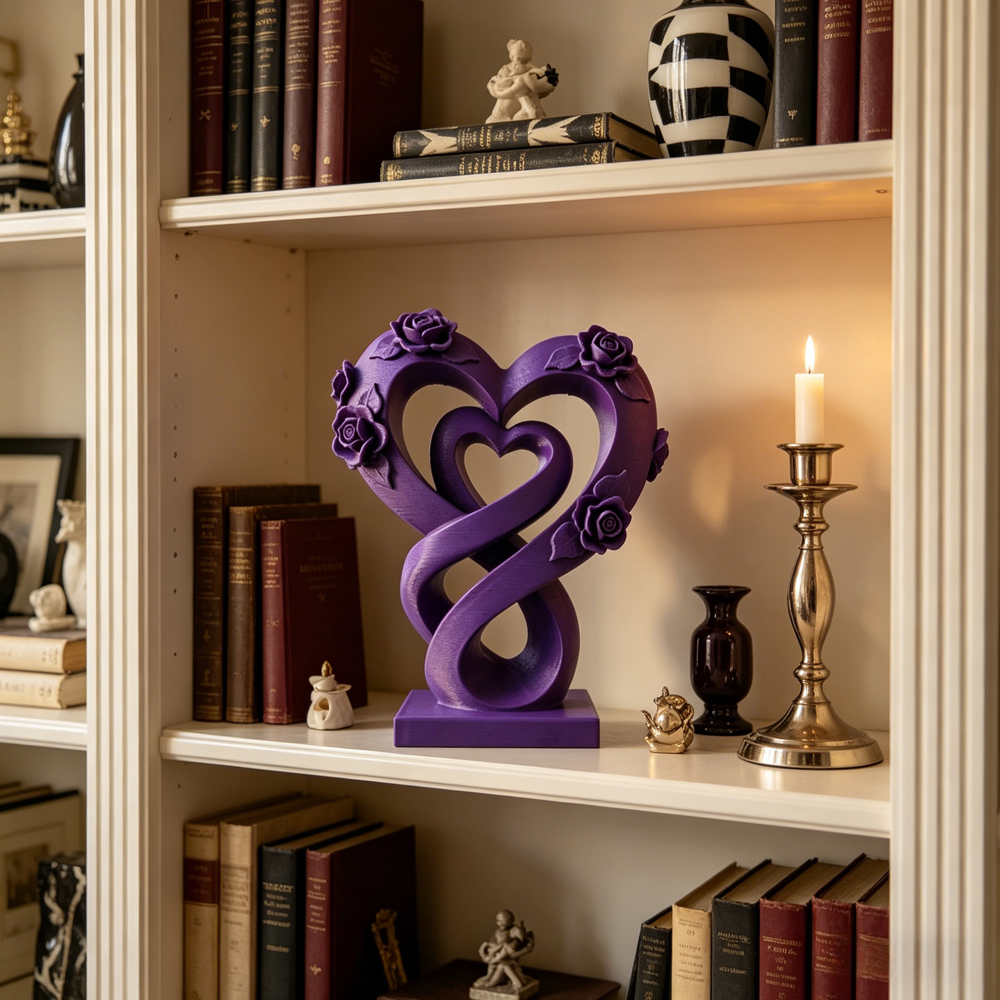 Eternal Love Double Heart Sculpture with Roses – Romantic Home Decor Accent