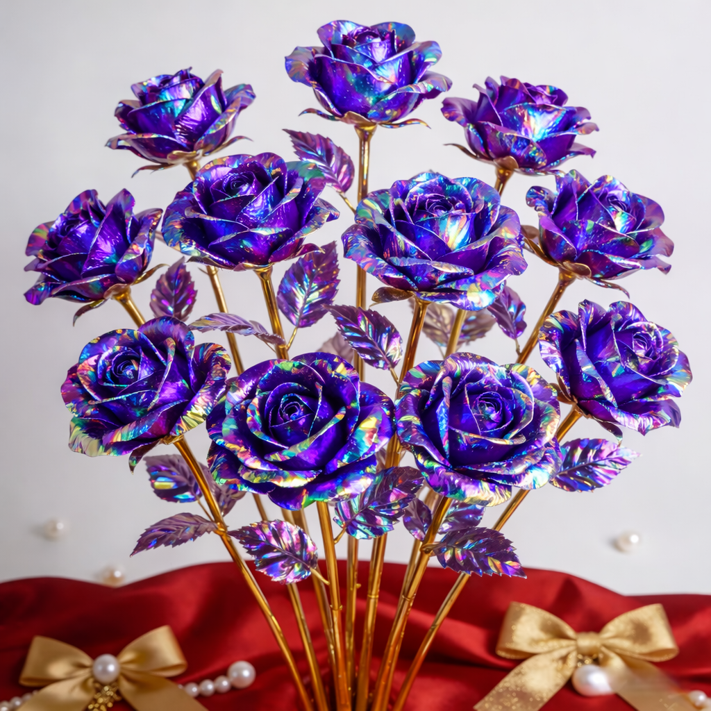 10 Stems Valentine's Day Metallic Shimmer Rose Bouquet