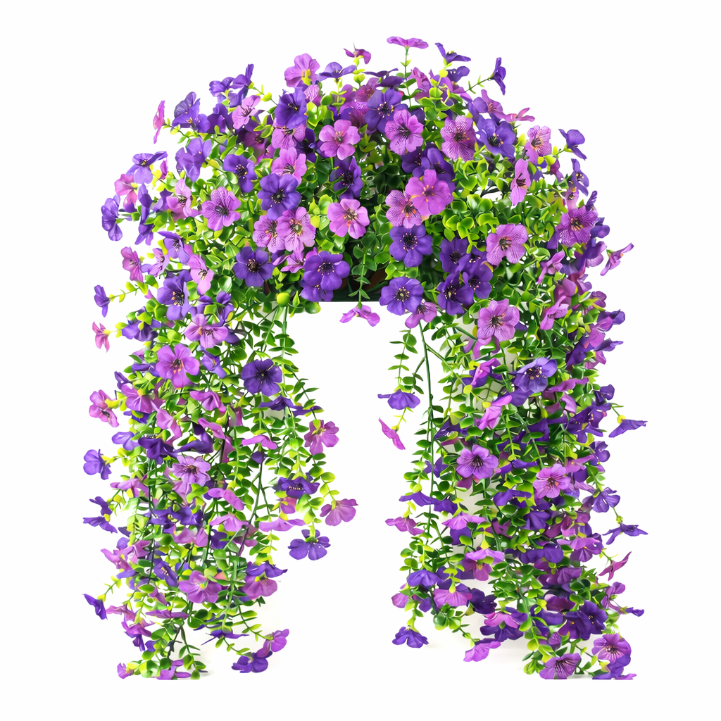 Artificial Hanging Flowers for Outdoor Planters, UV Resistant Faux Hanging Flowers for Porch, Balcony, Hanging Basket, Easter Spring Outdoor Decor, 4 Pack, 29.5 Inch