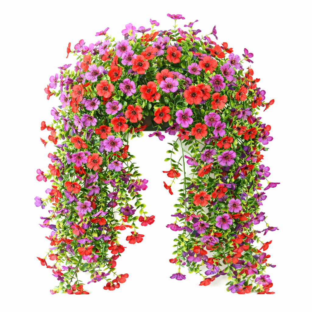 Artificial Hanging Flowers for Outdoor Planters, UV Resistant Faux Hanging Flowers for Porch, Balcony, Hanging Basket, Easter Spring Outdoor Decor, 4 Pack, 29.5 Inch