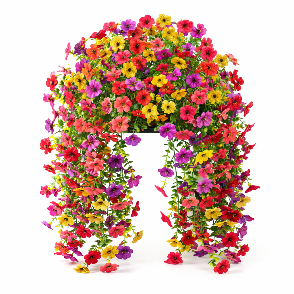 Artificial Hanging Flowers for Outdoor Planters, UV Resistant Faux Hanging Flowers for Porch, Balcony, Hanging Basket, Easter Spring Outdoor Decor, 4 Pack, 29.5 Inch