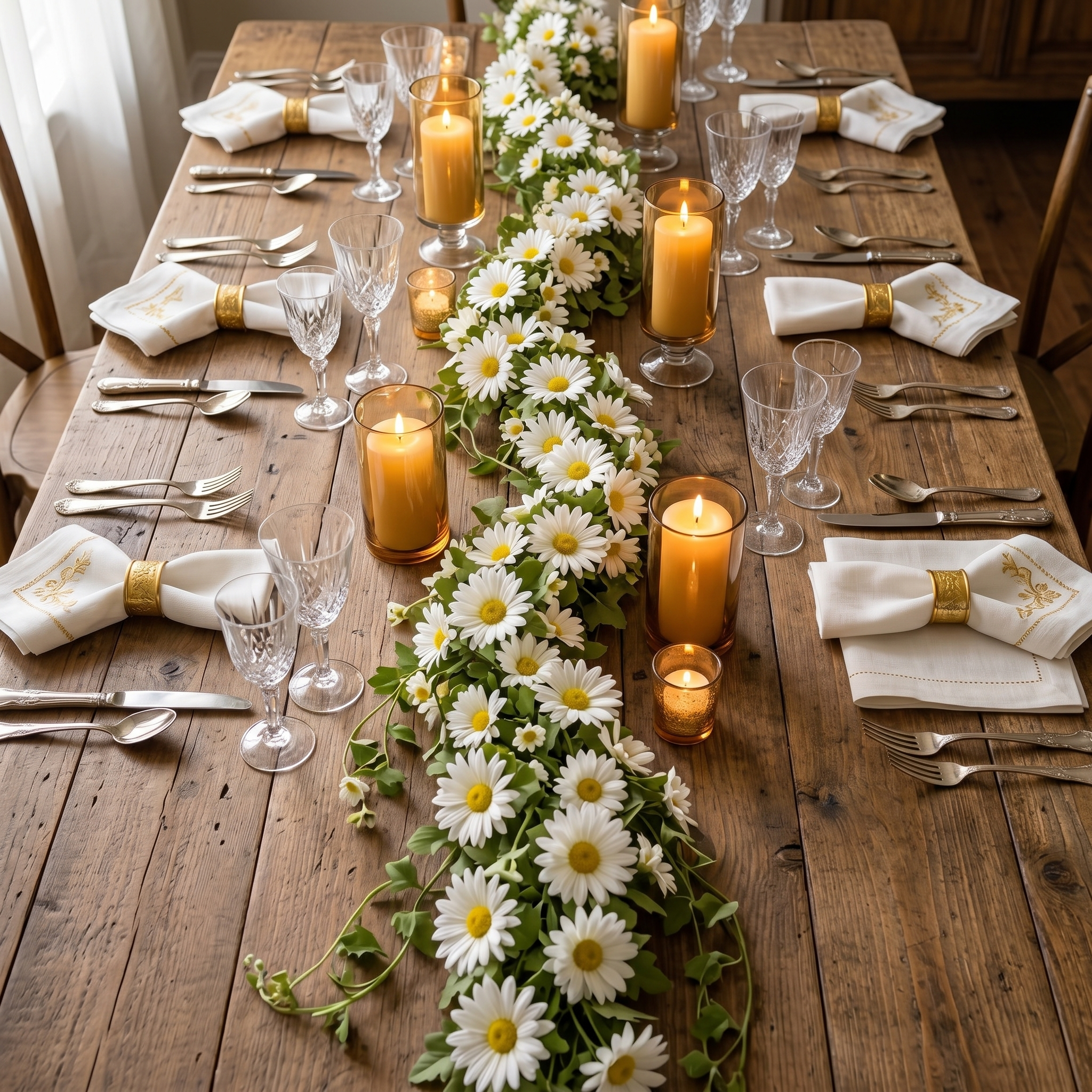 2-Pcs White Daisy Garland Vines for Porch, Wedding & Home Decor