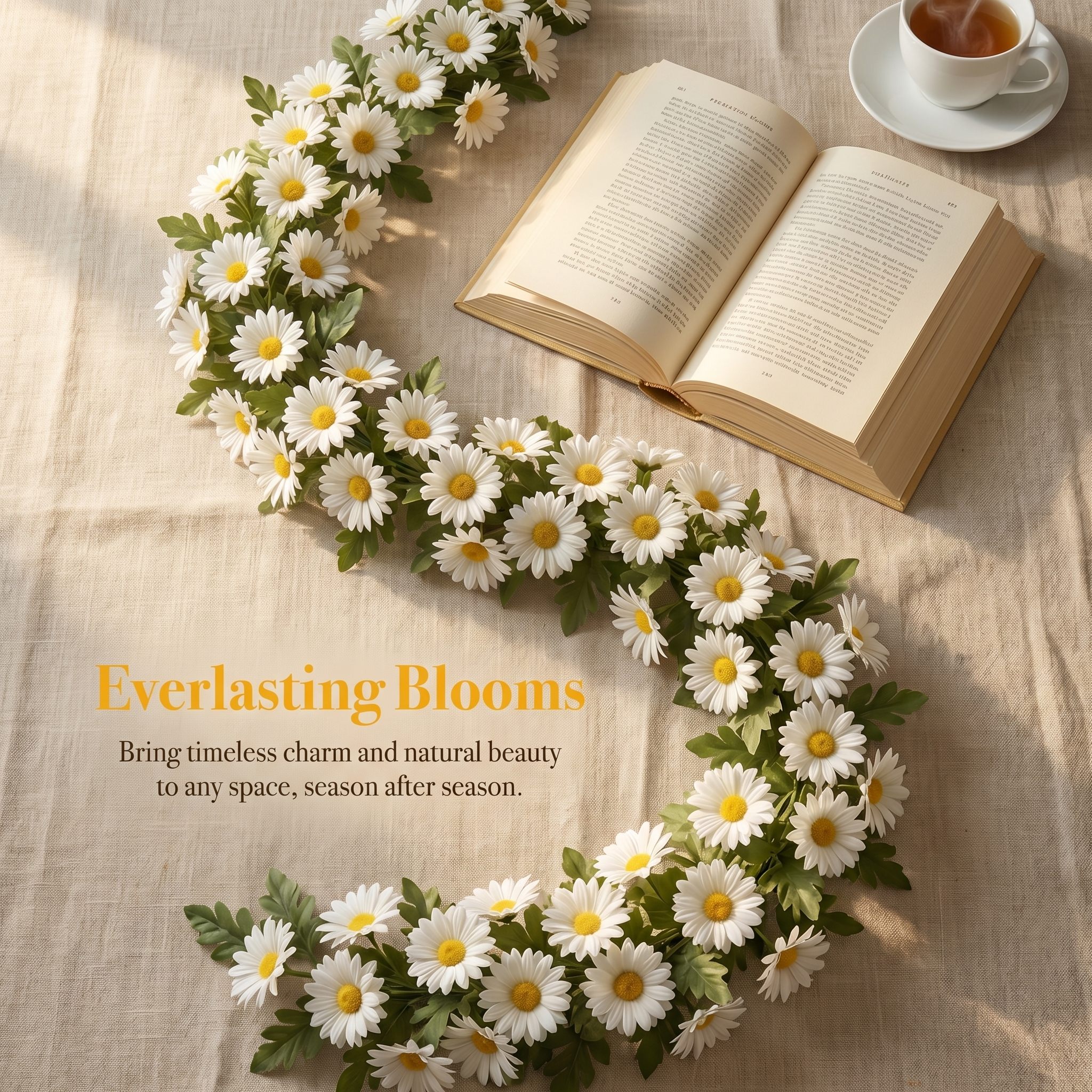 2-Pcs White Daisy Garland Vines for Porch, Wedding & Home Decor