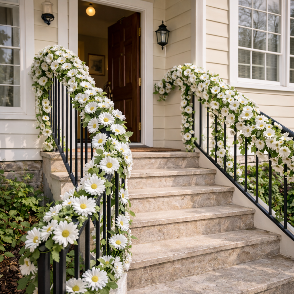 2-Pcs White Daisy Garland Vines for Porch, Wedding & Home Decor