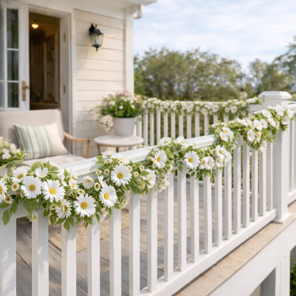 2-Pcs White Daisy Garland Vines for Porch, Wedding & Home Decor