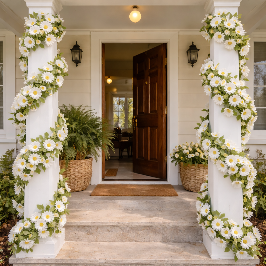 2-Pcs White Daisy Garland Vines for Porch, Wedding & Home Decor